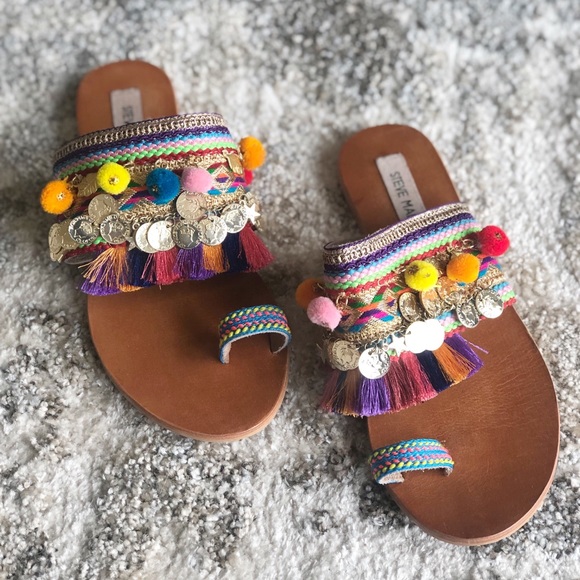 Steve Madden Shoes - STEVE MADDEN Pom and Tassel Embroidered Sandals
